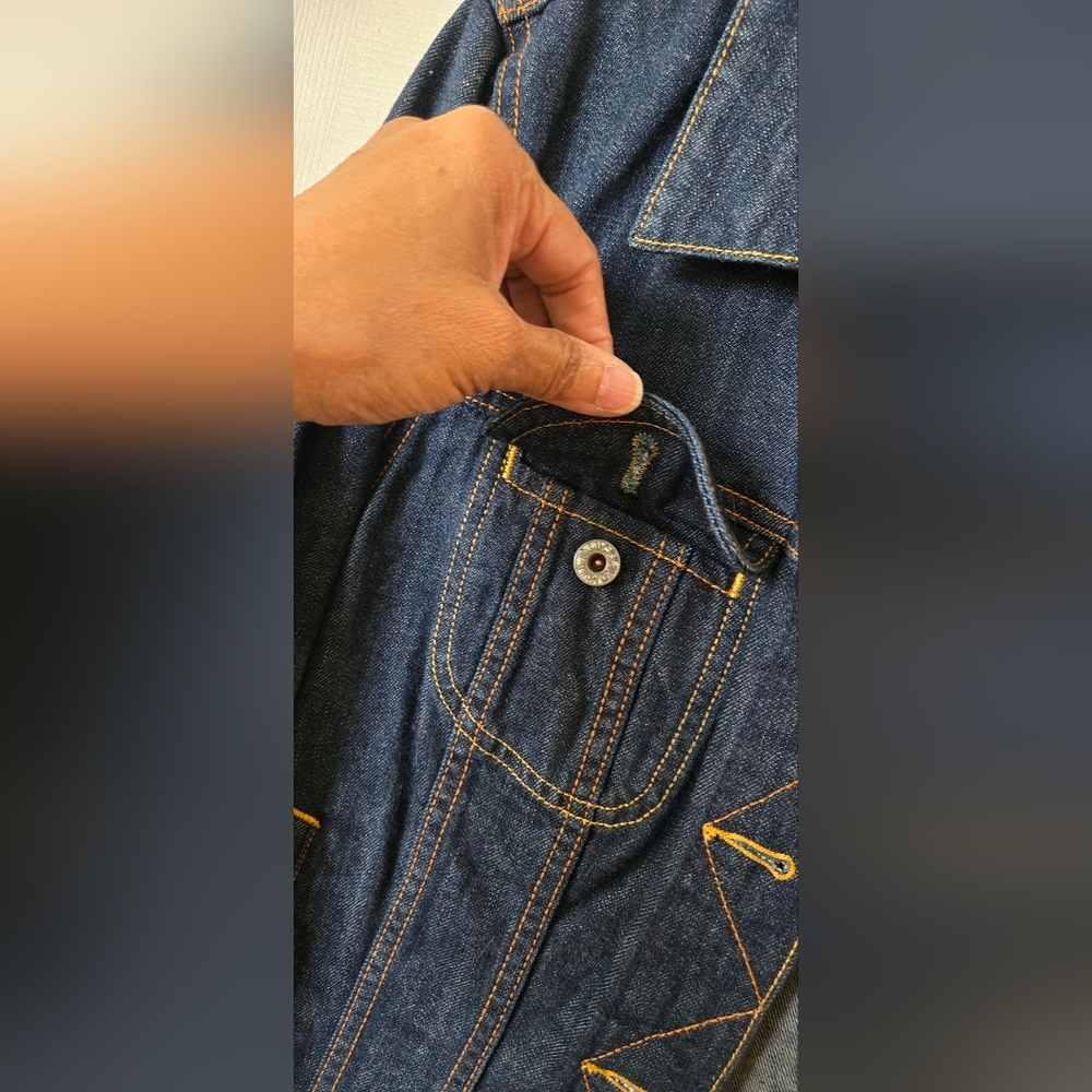 Lucky Brand Denim Jean Jacket with Embroidery Back & Leather Patch Women Size XL - Picture 5 of 7